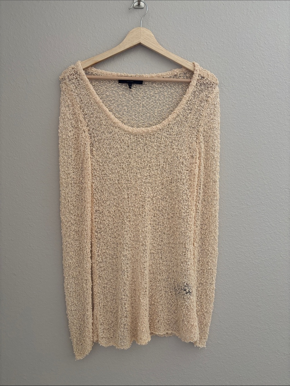 Rag & Bone Textured Sheer Lightweight Open-Knit Scoop Neck Top Cream Size M